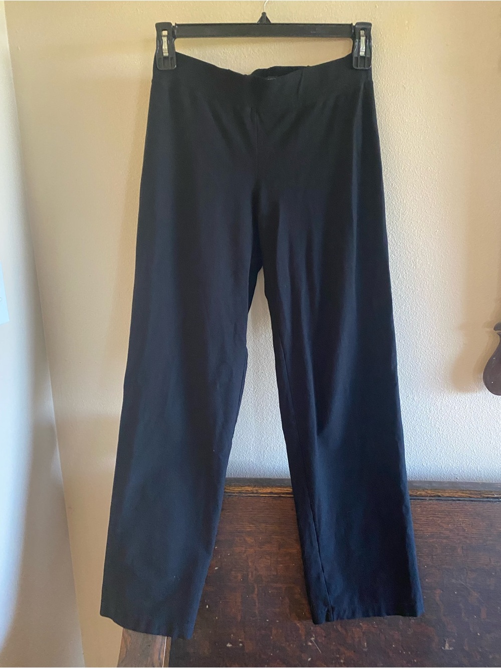 Eileen Fisher Black Wide Leg Pull On Classic Style  Stretch Pants